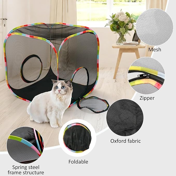 Portable Collapsible Cat Playpen, Escape-Proof Heavy-Duty Mesh Cat Enclosure - Image 4
