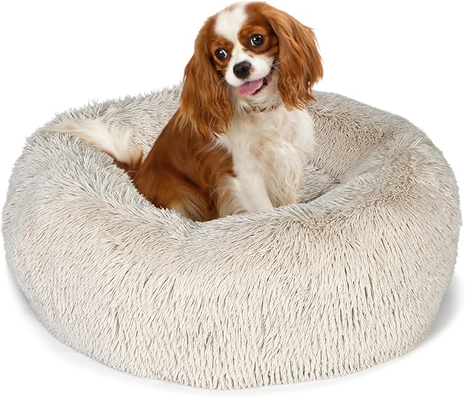 Calming Donut Dogs Beds for Small Dogs Washable, 28inch Plush Round Pet Bed for by nononfish