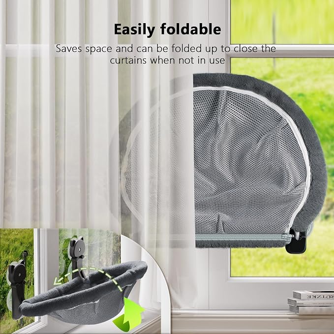 Cat Window Perch Cordless, Foldable & Stable Cat Beds- Breathable Cat Window - Image 4