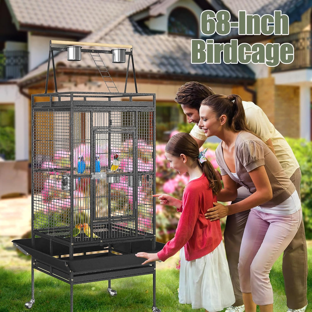 ZENY 68-Inch Birdcage with Playtop and Rolling Stand - GlobalHabitat Supply