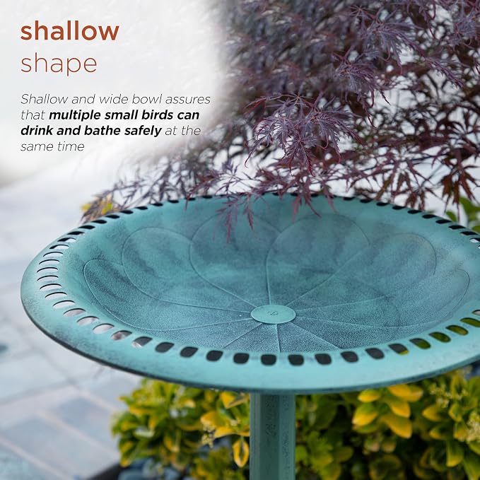 Alpine Corporation TEC116 Outdoor Aged Green Pedestal Birdbath - Image 8
