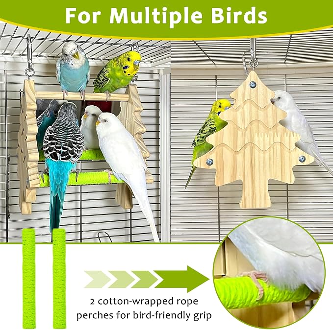 Bird Mirror Toy Perch, 2-Sided Hd Parakeet Mirrors & 2 Cotton-Wrapped Perches - Image 3