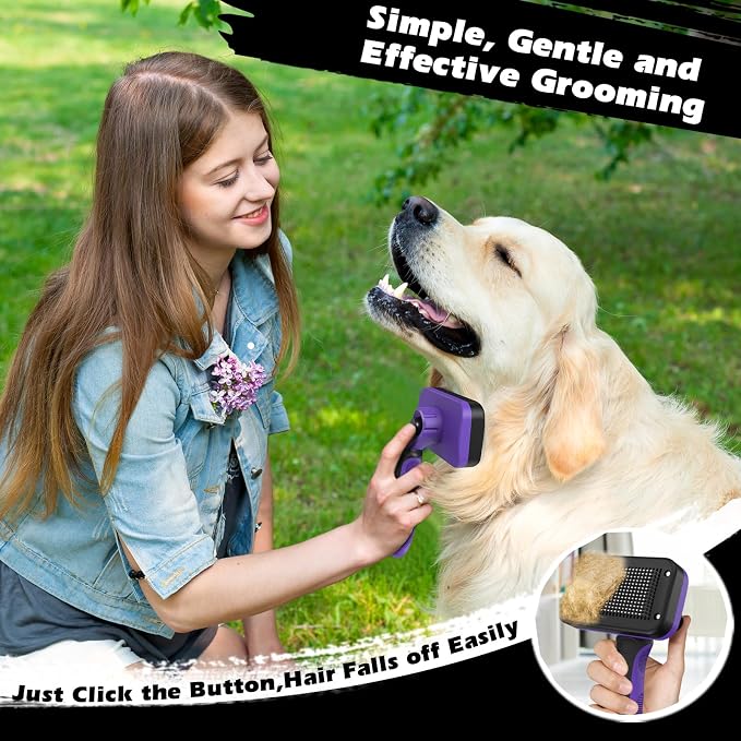 3PCS Self Cleaning Slicker Brush & Pet Grooming Rake & Flea Comb - Image 5