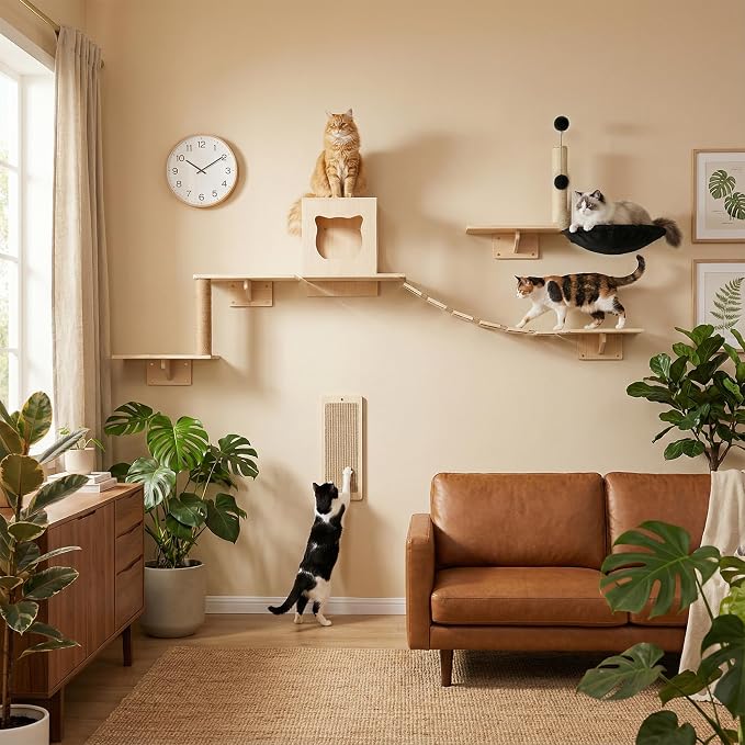 Cat Wall Shelves, Modern Wall-Mounted Cat Furniture Includes House, Perch & - Image 9