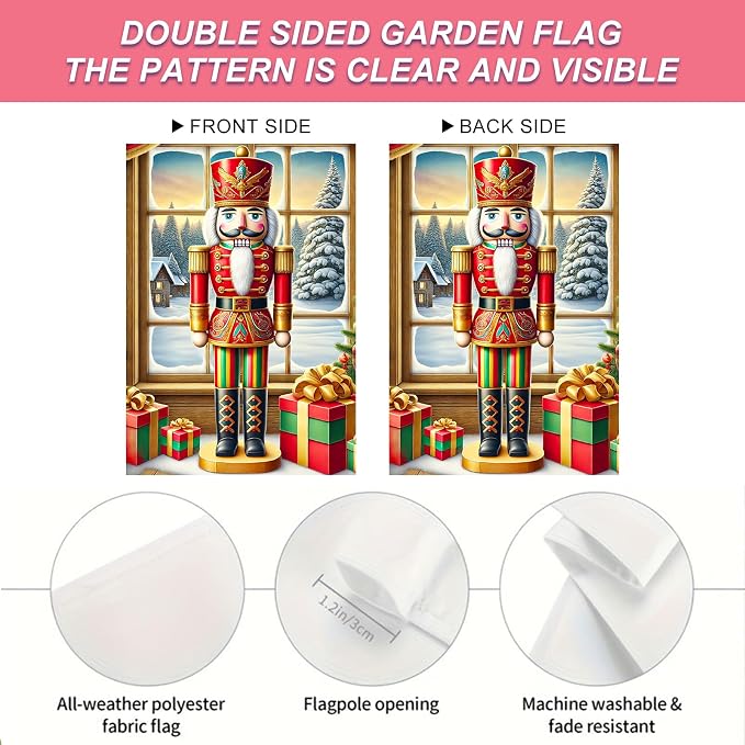 Christmas Garden Flag 12x18 Inch Nutcracker Soldier Decor Gift Box Snowy Pine - Image 4