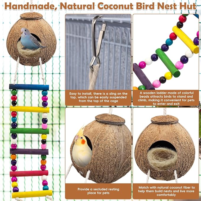 PINVNBY Hanging Coconut Bird Nest Hut - Image 2