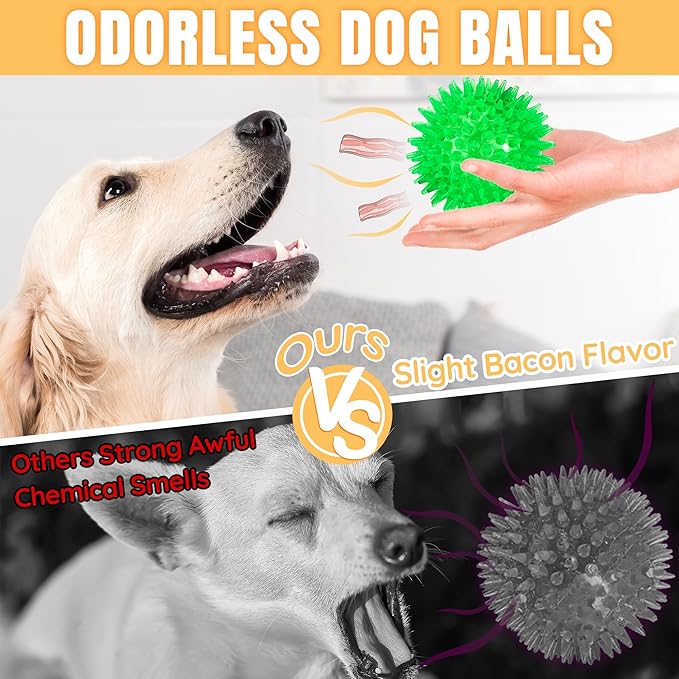 6-Pack 3.5” Squeaky Dog Balls, Durable Soft Spiky Chew Rubber Fetch Toy Balls - Image 3