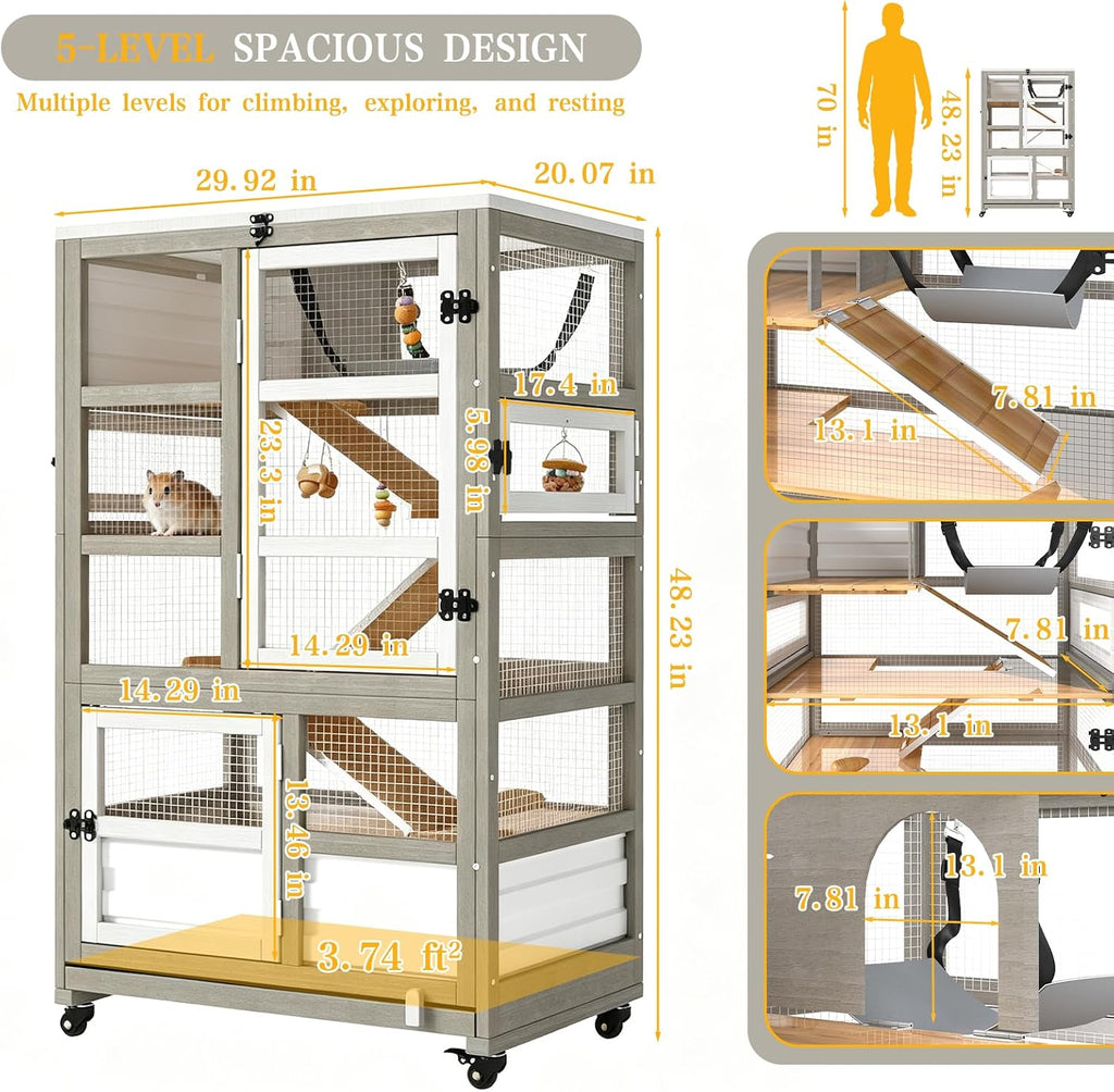 5-Tier Wooden Guinea Pig Cage on Wheels - GlobalHabitat Supply