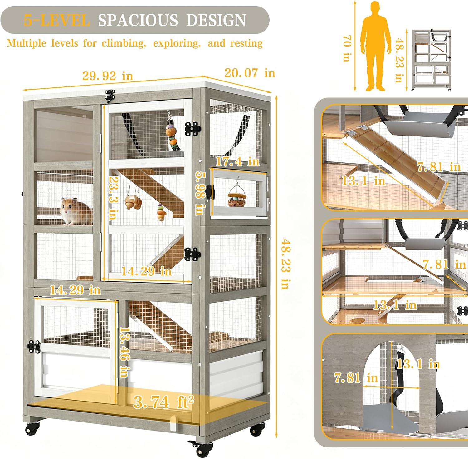 5-Tier Wooden Guinea Pig Cage on Wheels - GlobalHabitat Supply