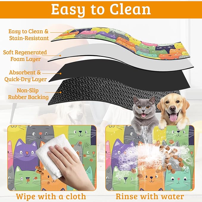 Cute Colorful Cats Dog Food Mat, Absorbent Pet Feeding Mat - Image 5