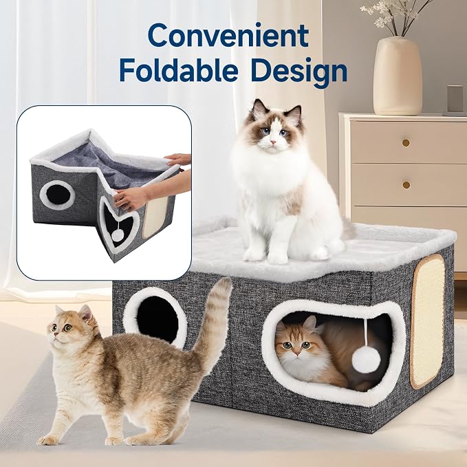Shikha Cat Beds for Indoor Cats, Extra Wide Cat Cube House for Multi Cats - Image 6
