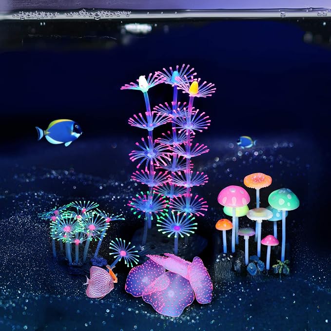 Lpraer 4 Pack Glow Aquarium Decorations Coral Reef Glowing Mushroom Anemone - Image 2