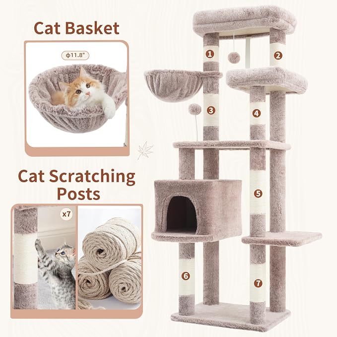 Cat Tree for Indoor Cats, 55.1 inch Cat Tower - Image 5