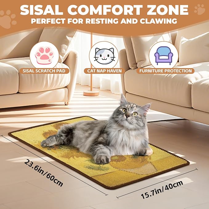 Sisal Cat Scratcher Mat, Cat Wall Scratcher - Image 2