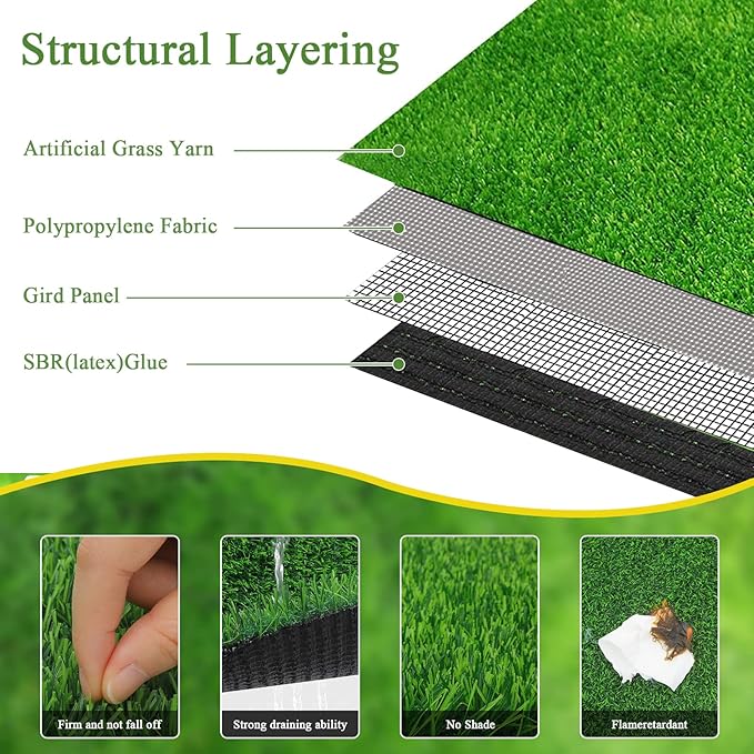 Bsmathom Artificial Grass Rug Indoor Outdoor Rug, 4x6Ft Artificial Grass Area - Image 3