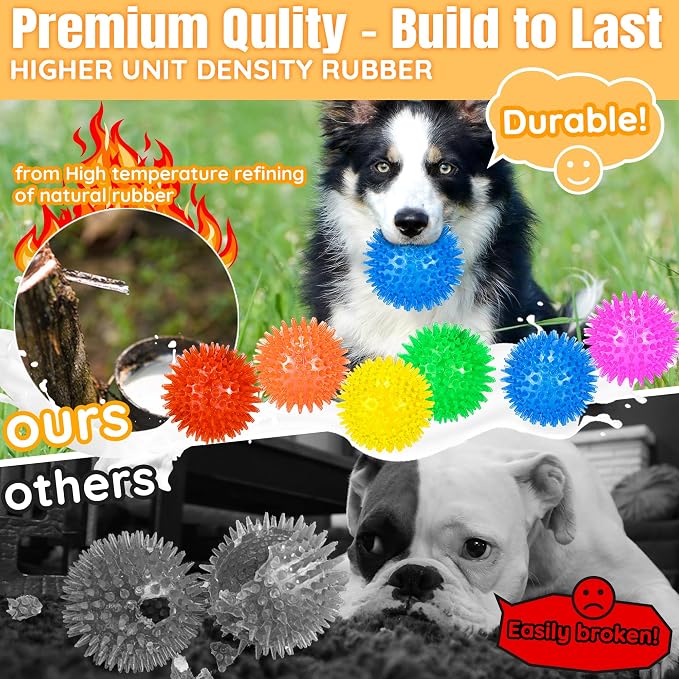6-Pack 3.5” Squeaky Dog Balls, Durable Soft Spiky Chew Rubber Fetch Toy Balls - Image 2