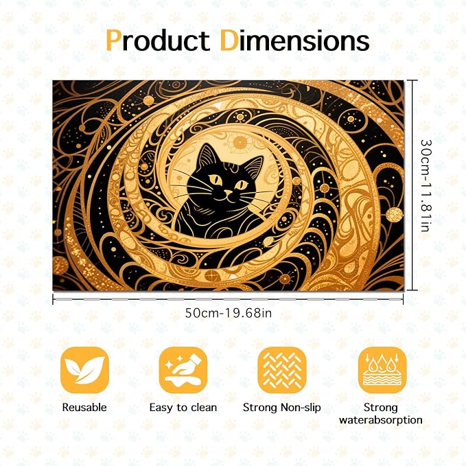 Cat Feedings Mats 20x12 inch Golden Cat Print Pet Bowl Placemat Non Slip Mat - Image 6