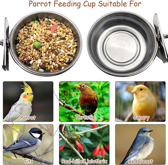 Tfwadmx Bird Feeding Dish Cups Parrot Food Bowl Clamp Holder Coop Cup, Bird - Image 6