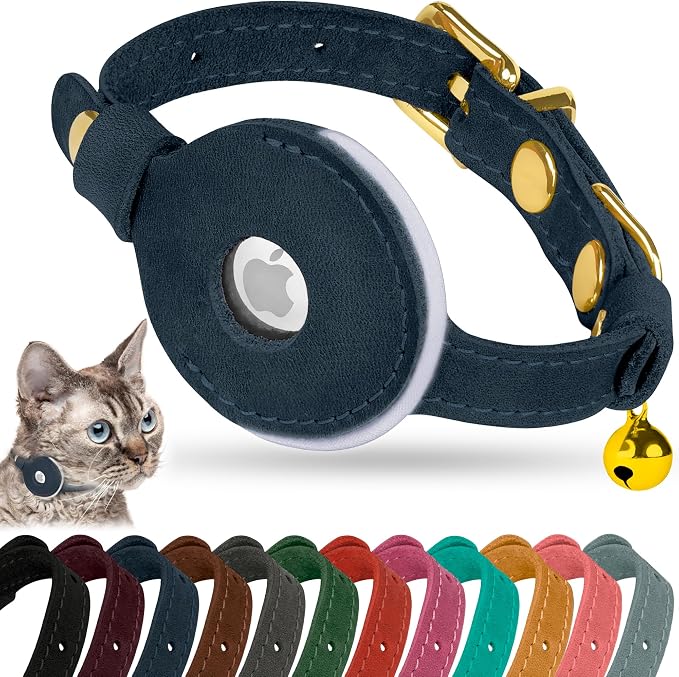 OOPSDOGGY Reflective Leather AirTag Cat Collar by OOPSDOGGY