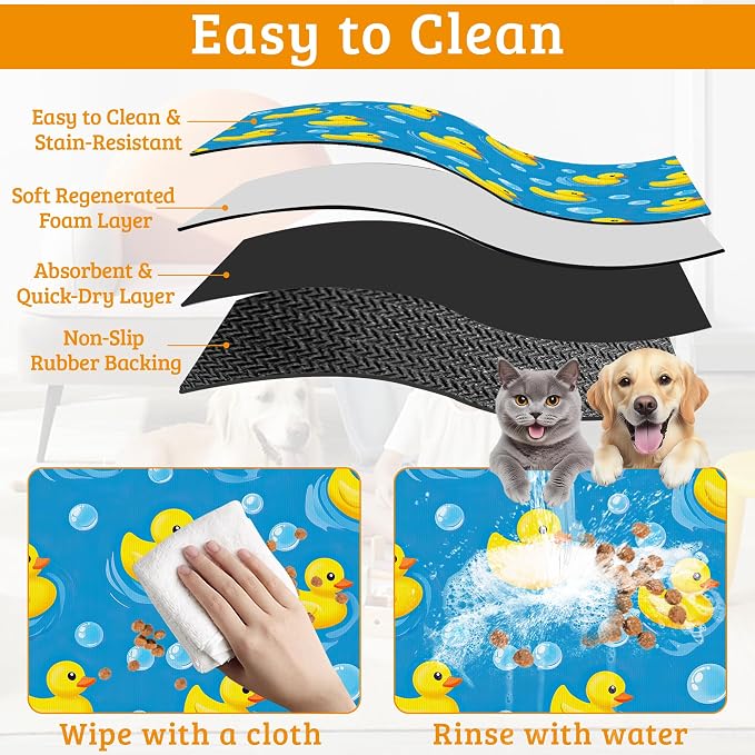 Yellow Rubber Ducks Dog Food Mat, Soap Bubbles Absorbent Pet Feeding Mat - Image 5