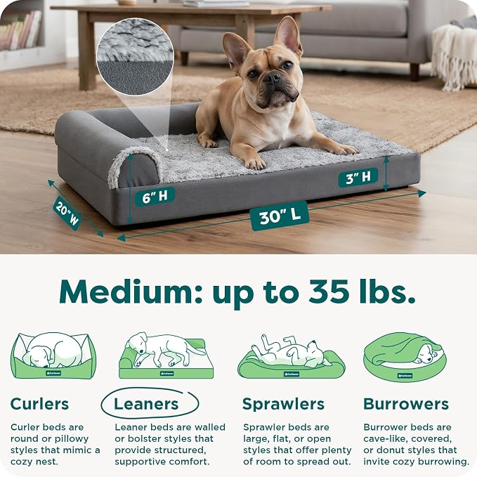 FurHaven Orthopedic Dog Bed for Medium Dogs, L-Shaped Chaise Mattress - Image 3