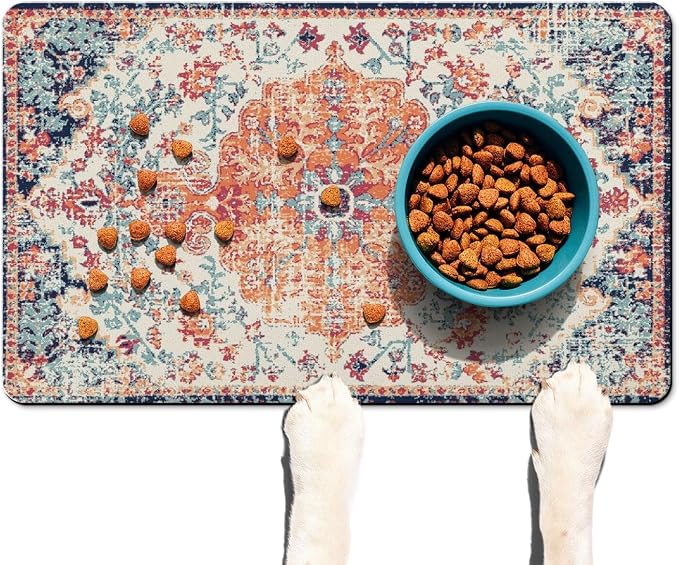Absorbent Pet Dog Bowl Mat for Food and Water, Pet Cat Food Feeding Mat by Ideasonna
