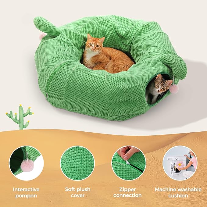 PEQULTI Cat Tunnel with Bed for Indoor Cats, Cat Play Donut Tunnel with - Image 5