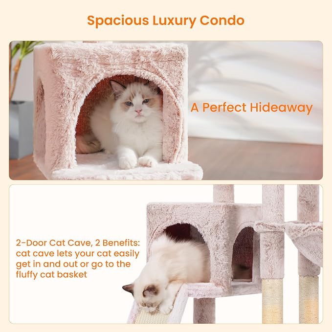 Heybly Cat Tree with Cat Self Groomer Brush, Cat Tower Condo - Image 7