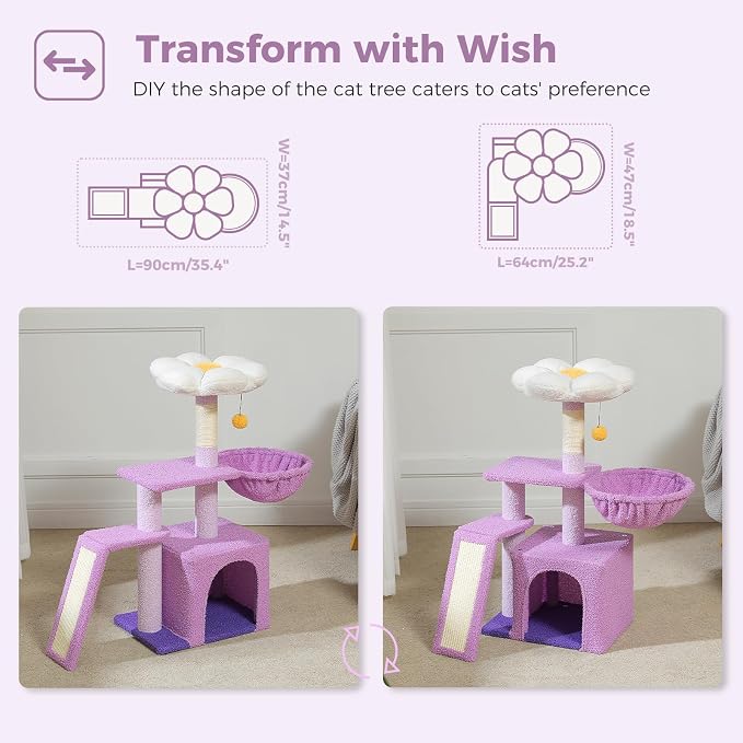 PETEPELA Flower Cat Tree for Indoor Cats, Cozy Hammock and Removable Flower Bed - Image 2