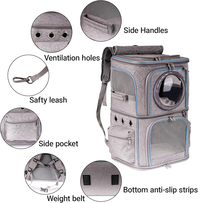 2-in-1 Pet Carrier Backpack for Two Cats or One Dog, Double-Layer 2 Compartment - Image 4