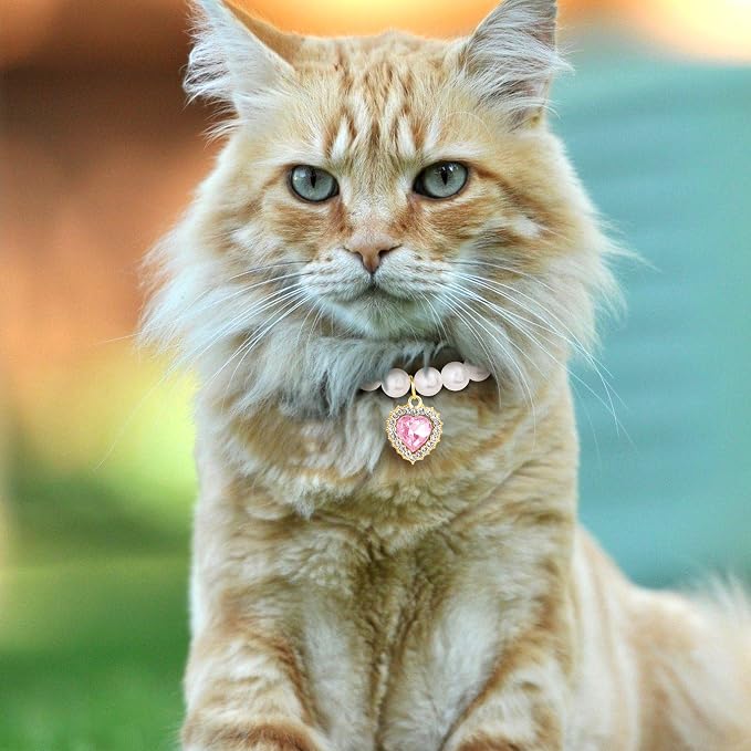2pcs Pearl Collar for Cat Puppy, Small Cute Heart Shape Rhinestone Pet Necklace - Image 6