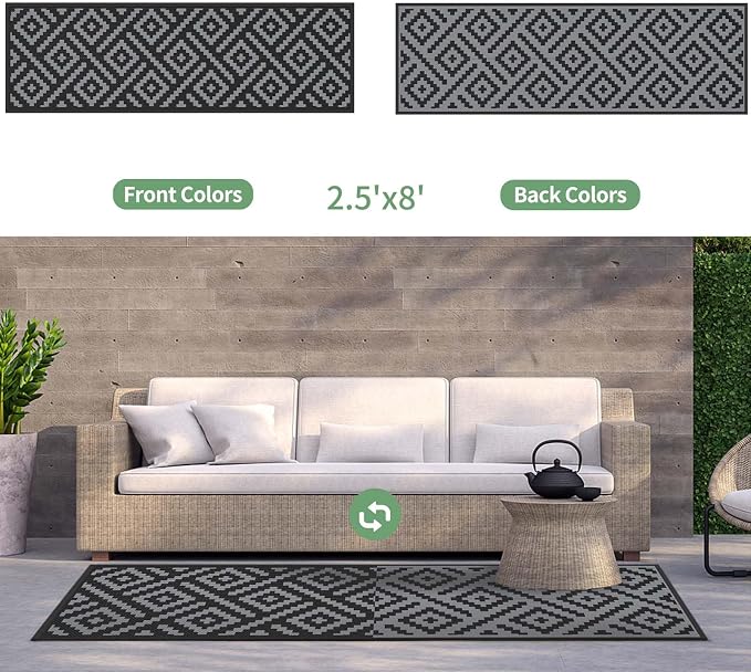 GENIMO Outdoor Rugs 2.5x8 Waterproof, Reversible Mats, Outdoor Area Rug - Image 4