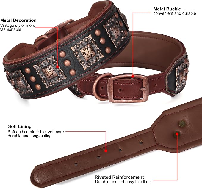 PET ARTIST Upgrade Padded Leather Dog Collar, 2 inch Wide Genuine Leather Dog - Image 5