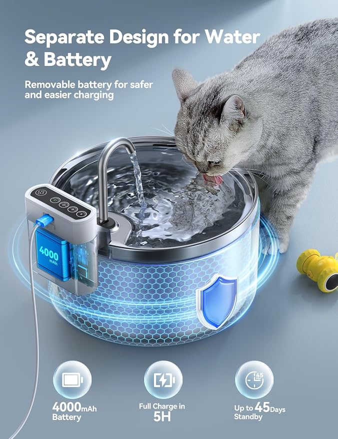 Wireless Cat Water Fountain FEELNEEDY Stainless Steel Automatic Pet Water - Image 2