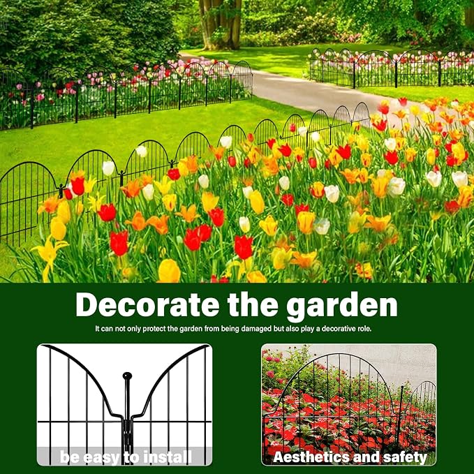 6 Panels No Dig Decorative Garden Fence, 25in x 12.2ft Animal Barrier Fencing - Image 7