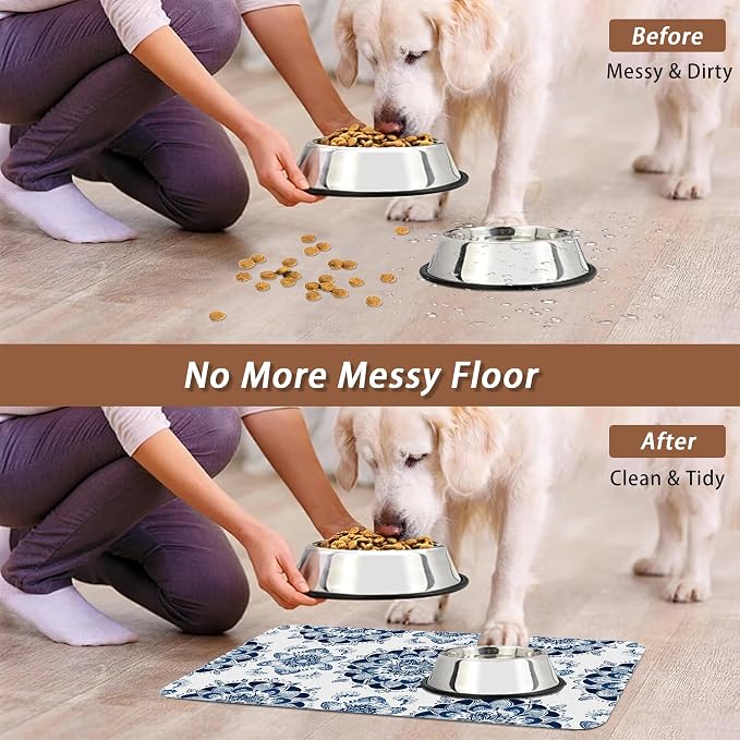 Mandala Flower Dog Food Mat for Floors, Cat Dog Bowl Mats for Food and Water - Image 5