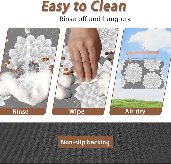 Dahlia Dog Cat Food Mat, Non-Slip Water Bowl Placemat, Indoor Pet Accessories - Image 4