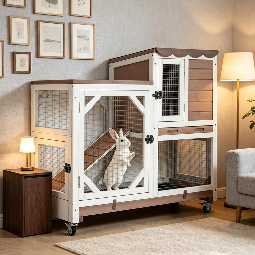 GUTINNEEN 2-Story Rabbit Cage with 4 Swivel Casters, Brown - GlobalHabitat Supply