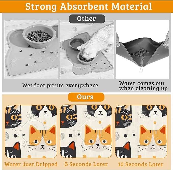 Cats Dog Cat Food Mat, Absorbent Waterproof Placemat - Image 3