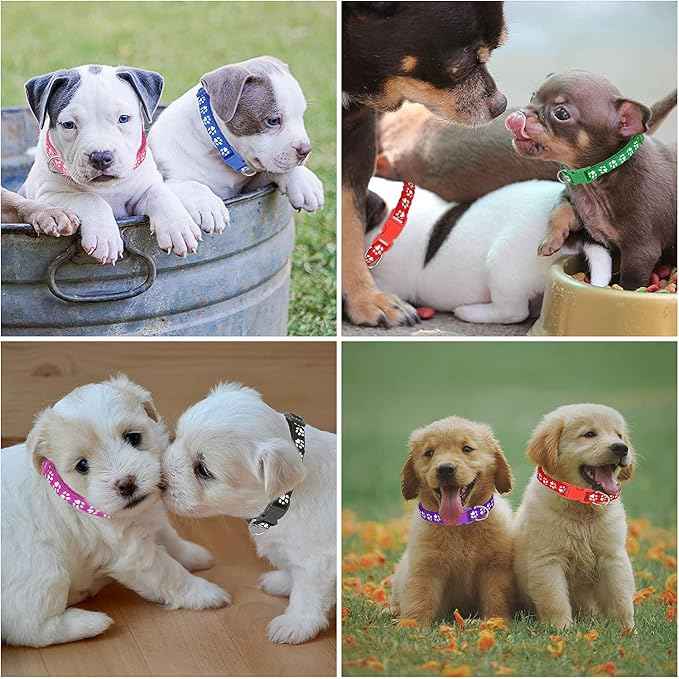 12 Pack Puppy Collars for Litter, Adjustable Puppy ID Collars Soft Nylon