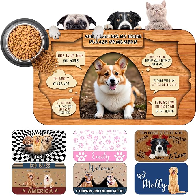 Personalized Dog Cat Mat with Name Photo Custom Placemat Feeding Mats by MYESCUSTOM