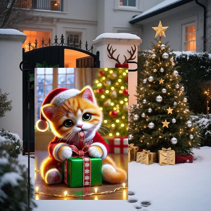 Christmas Garden Flag 12x18 Inch Cute Kitten Gift Flag Double Sided Holiday Cat - Image 5