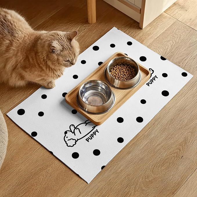 Puppy Pattern Pet Feeding Mat 24x16 Inch Polka Dot Pet Feeding Area Mat Pet - Image 2