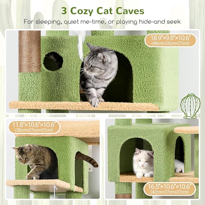 Globlazer Corner Cactus Cat Tree 66 inch Multi-Level Cactus Climbing Tower - Image 4