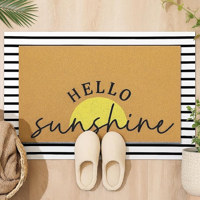 Tinideya 2 Pcs Summer Sunshine Door Mat Yellow Welcome Non Slip Coir Mats by Tinideya