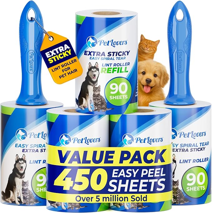 PetLovers Extra Sticky Lint Roller Mega Value Set 450 Sheets by PetLovers