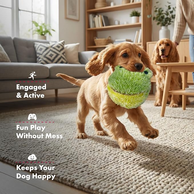Pet Lou DOG'Z 4 Inch EZ Squeaky Frog Dog Plush Toy, Stuffing-Free Soft Plush Toy - Image 3