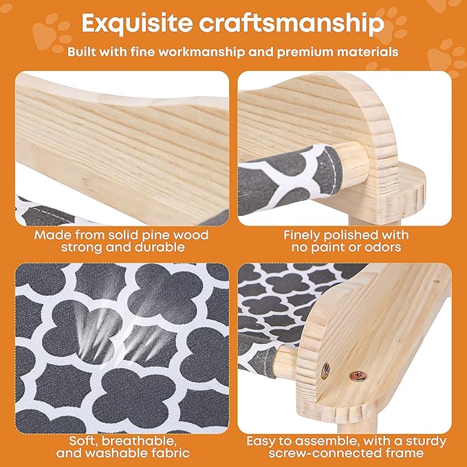 2-Layer Cat Hammock Bed, Breathable Washable Covers, Wooden Pet Furniture - Image 4