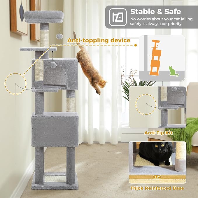Cat Tree for Indoor Cats, 62-Inch Multi-Level Cat Tower - Image 6