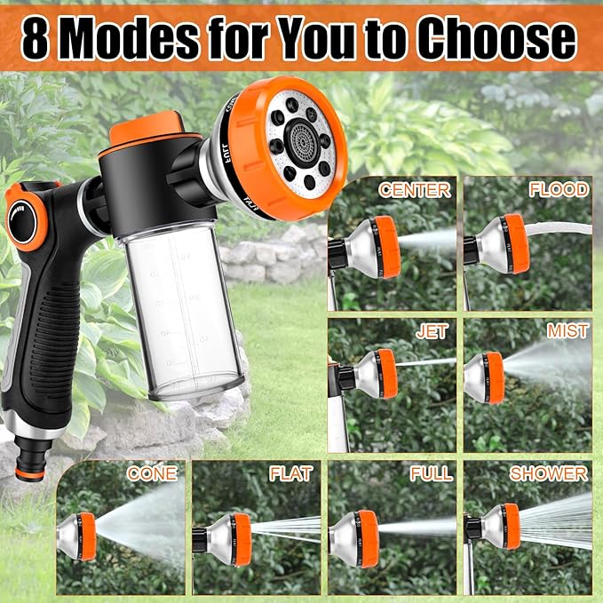 Dog Wash Hose Attachment, High Pressure Garden Water Hose Nozzle 8 Way Foam - Image 2